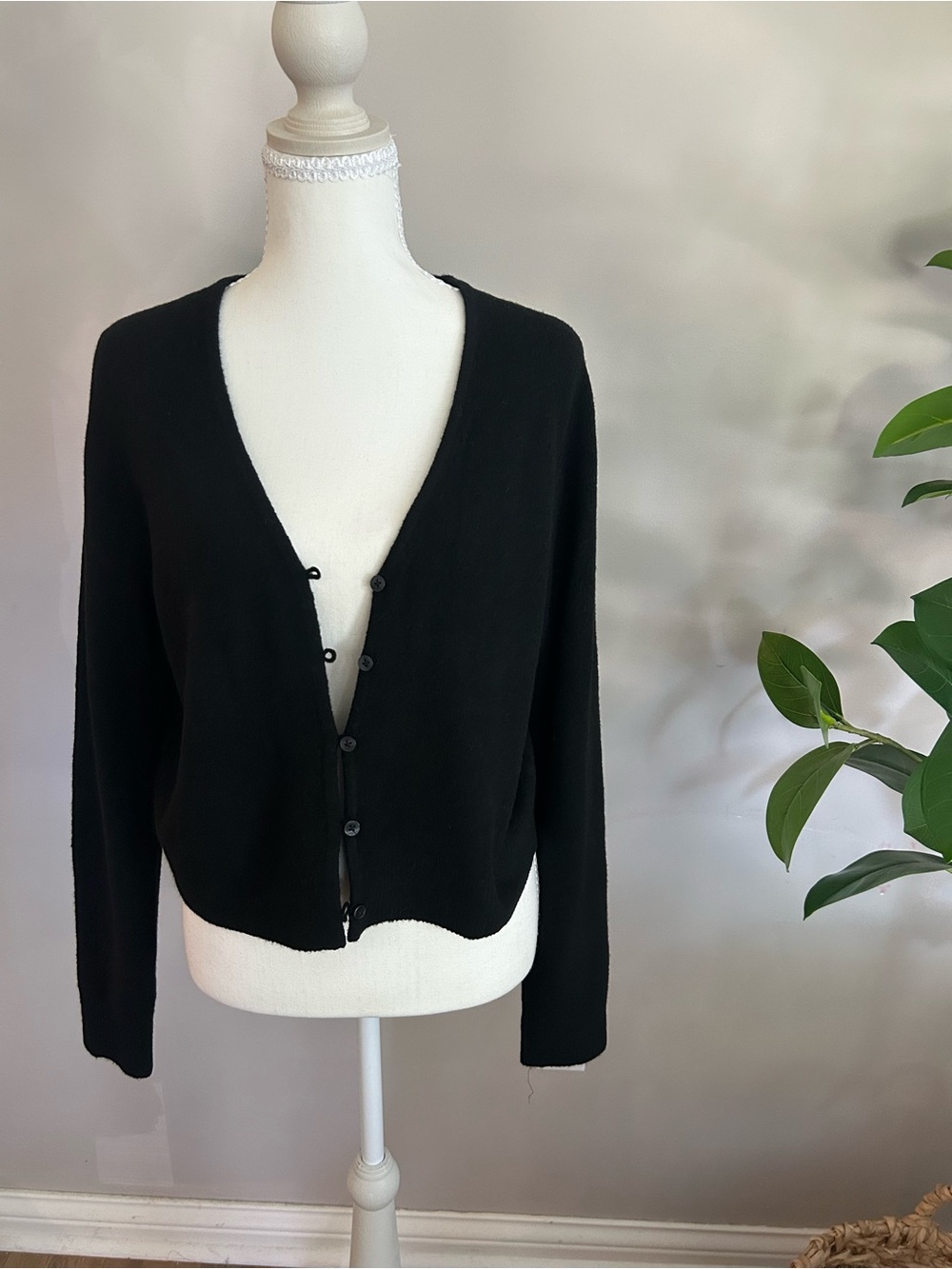 LOFT Black Women's V-Neck Button Cardigan Sweater